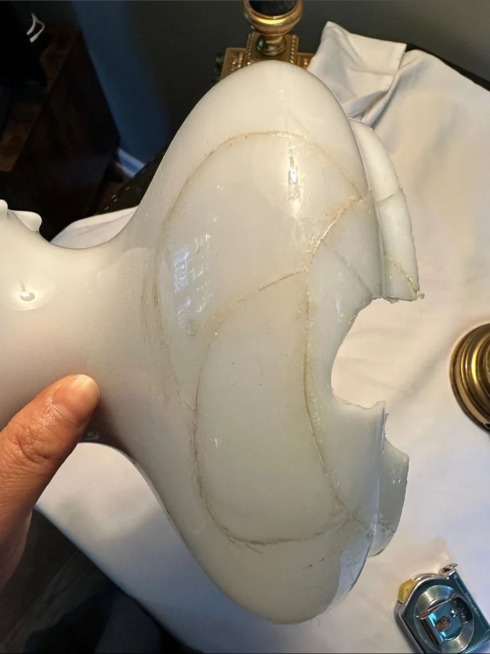 Vintage Table Lamp with White Ruffled Glass Shade